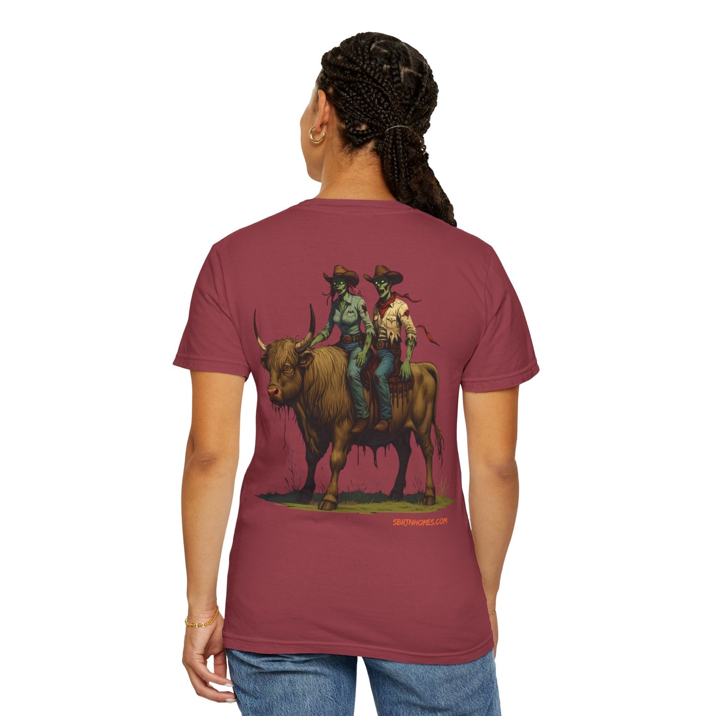 Zombie Cowboy Couple Tee – Undead Romance in the Wild West | Halloween Shirts – Black T-Shirt for Casual Outfit Idea (45 view)