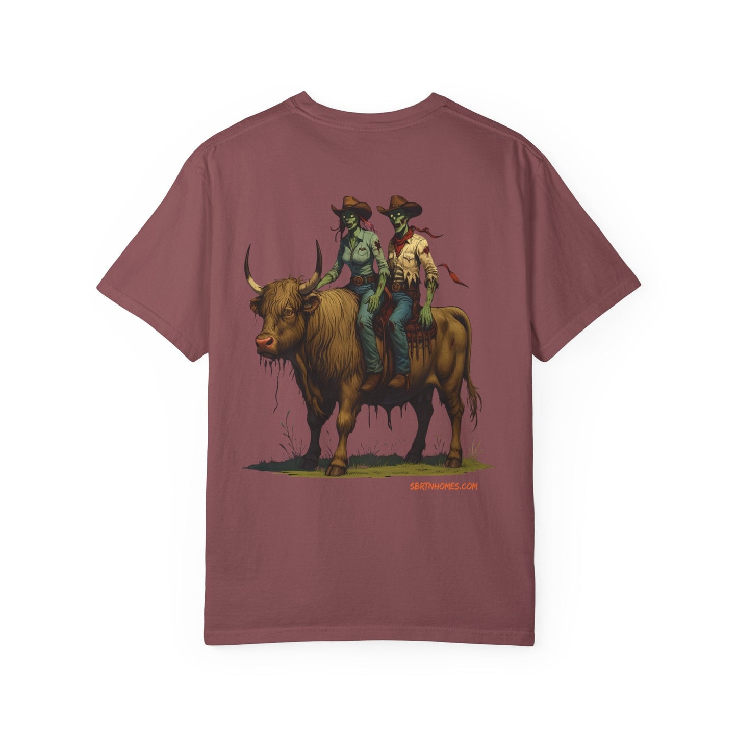 Zombie Cowboy Couple Tee – Undead Romance in the Wild West | Halloween Shirts – Black T-Shirt for Casual Outfit Idea (8 view)