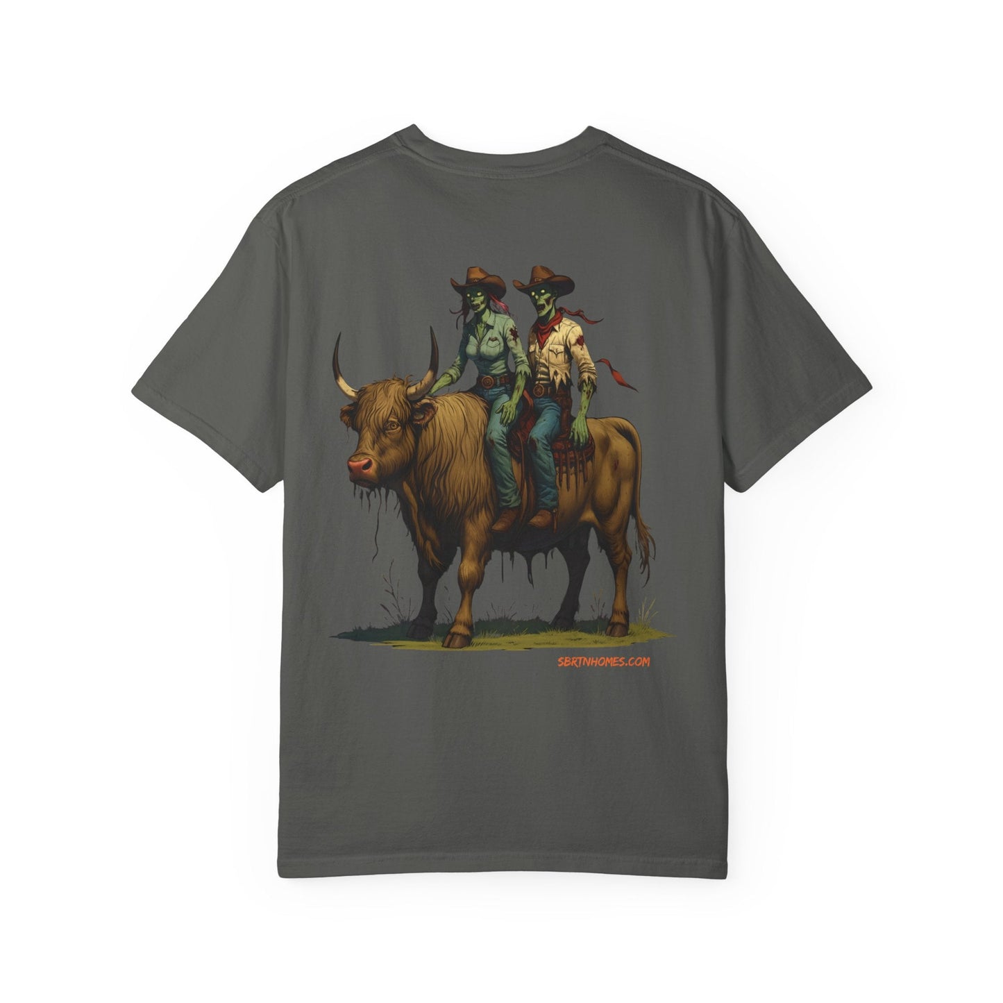 Zombie Cowboy Couple Tee – Undead Romance in the Wild West | Halloween Shirts – Black T-Shirt for Casual Outfit Idea (11 view)