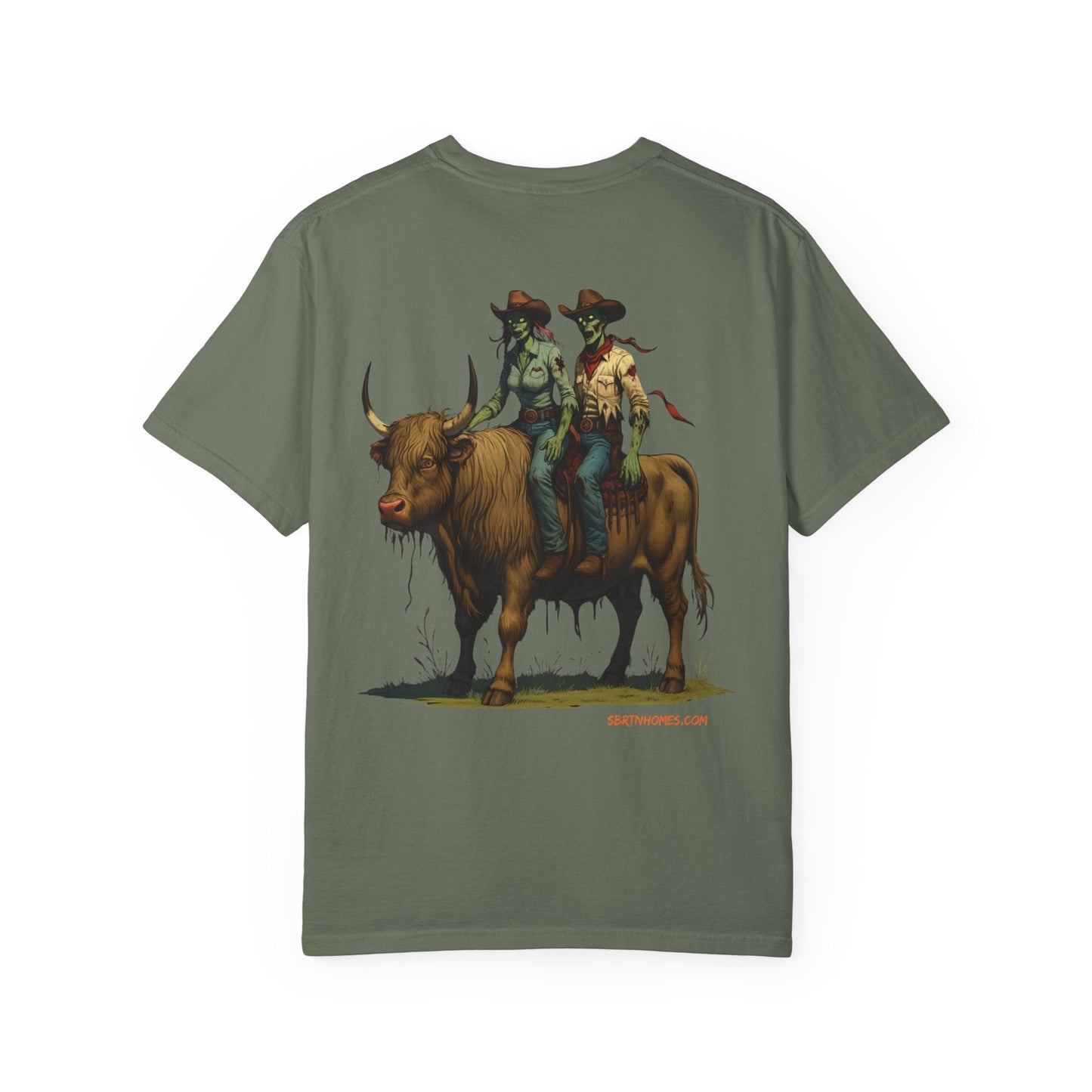 Zombie Cowboy Couple Tee – Undead Romance in the Wild West | Halloween Shirts – Black T-Shirt for Casual Outfit Idea (20 view)