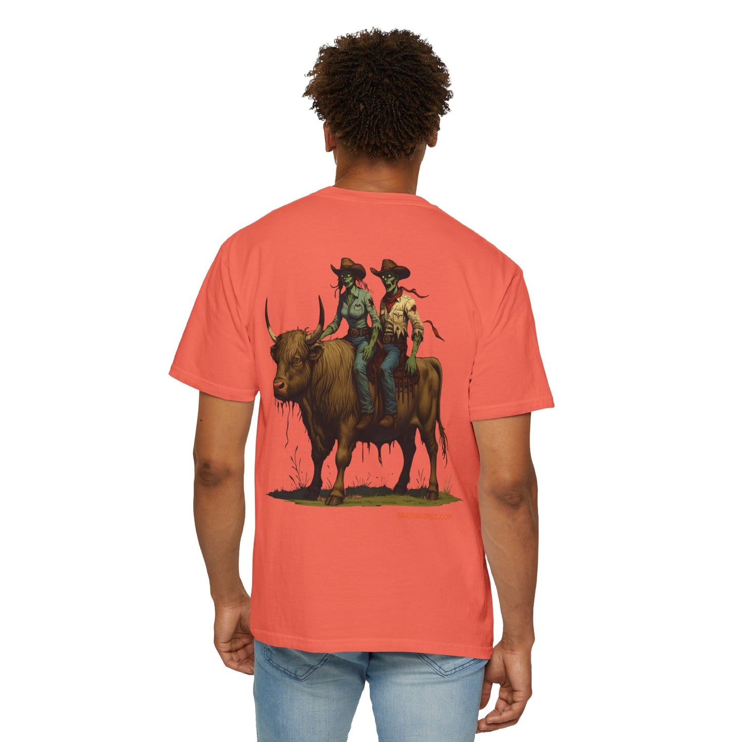 Zombie Cowboy Couple Tee – Undead Romance in the Wild West | Halloween Shirts – Black T-Shirt for Casual Outfit Idea (3 view)