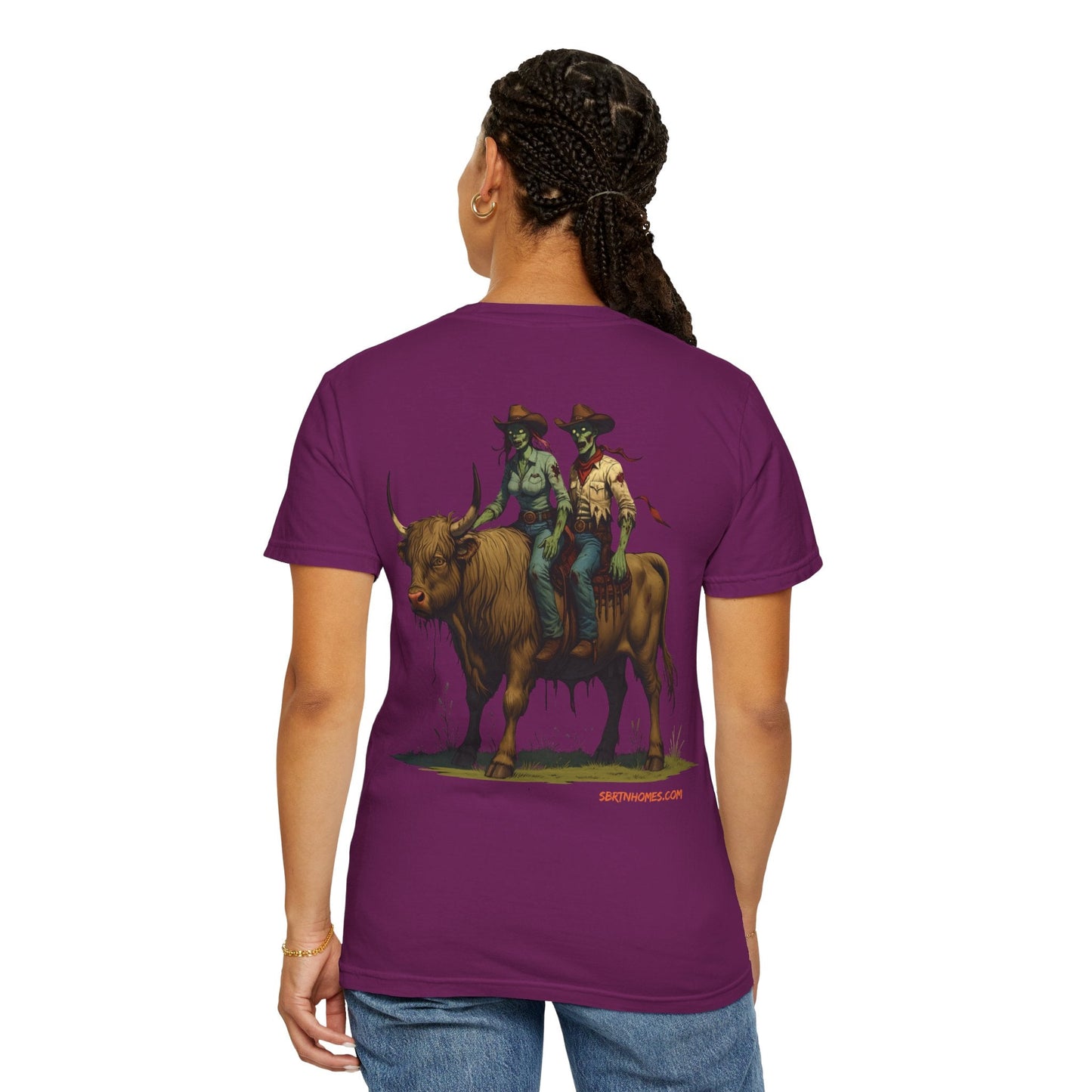 Zombie Cowboy Couple Tee – Undead Romance in the Wild West | Halloween Shirts – Black T-Shirt for Casual Outfit Idea (42 view)