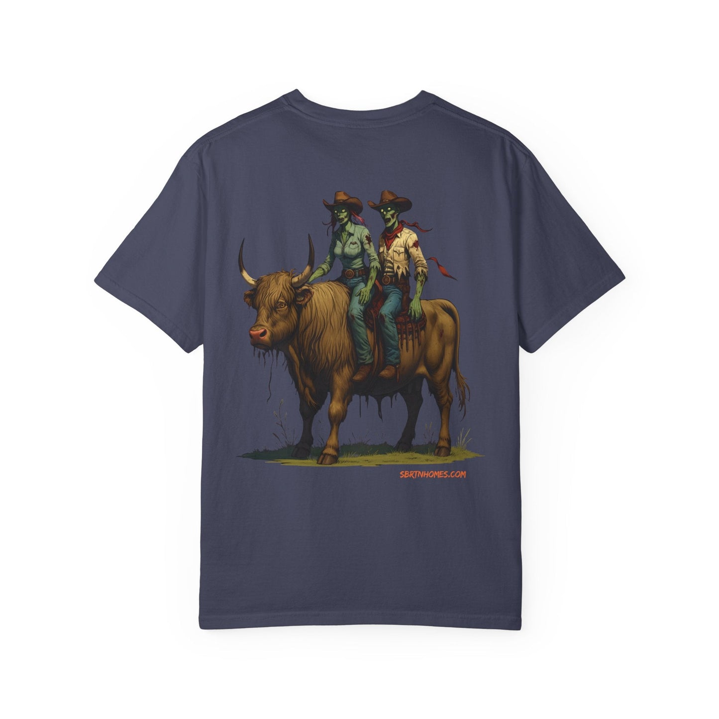Zombie Cowboy Couple Tee – Undead Romance in the Wild West | Halloween Shirts – Black T-Shirt for Casual Outfit Idea (29 view)