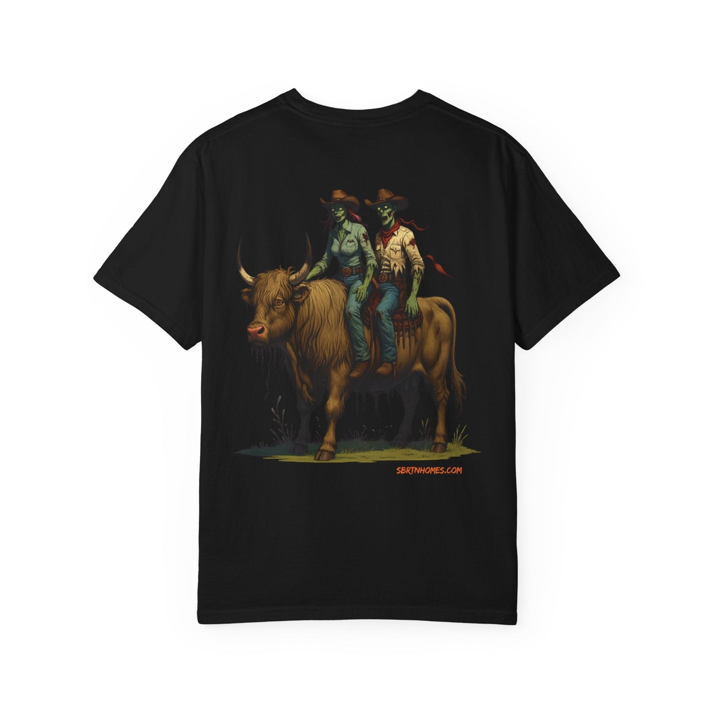 Zombie Cowboy Couple Tee – Undead Romance in the Wild West | Halloween Shirts – Black T-Shirt for Casual Outfit Idea (35 view)