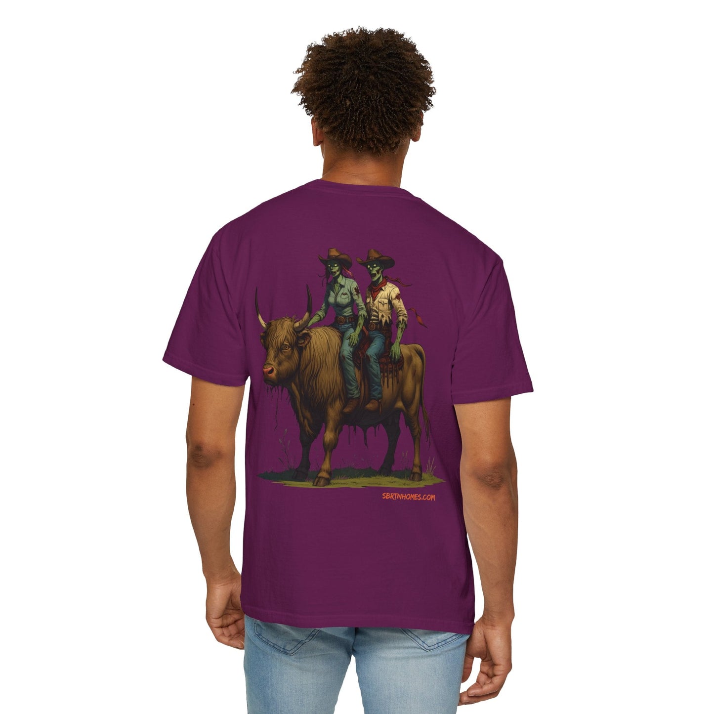 Zombie Cowboy Couple Tee – Undead Romance in the Wild West | Halloween Shirts – Black T-Shirt for Casual Outfit Idea (43 view)