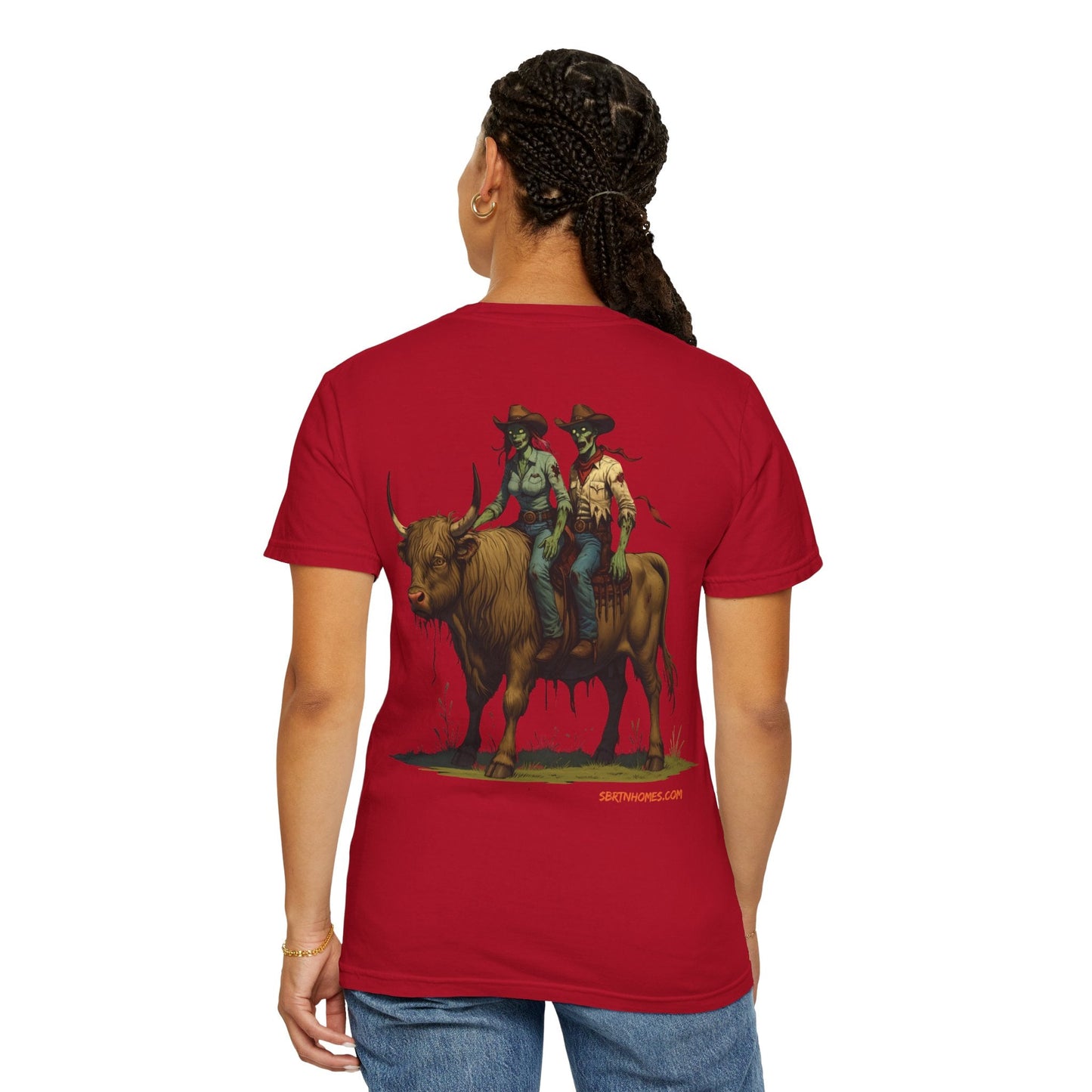 Zombie Cowboy Couple Tee – Undead Romance in the Wild West | Halloween Shirts – Black T-Shirt for Casual Outfit Idea (48 view)