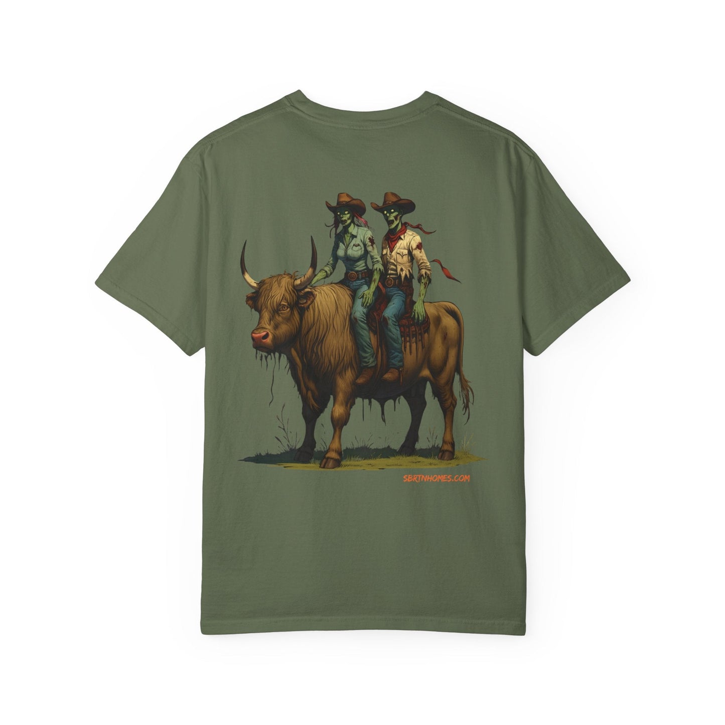 Zombie Cowboy Couple Tee – Undead Romance in the Wild West | Halloween Shirts – Black T-Shirt for Casual Outfit Idea (17 view)