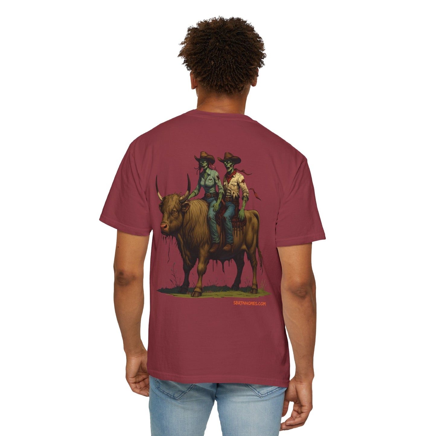 Zombie Cowboy Couple Tee – Undead Romance in the Wild West | Halloween Shirts – Black T-Shirt for Casual Outfit Idea (46 view)