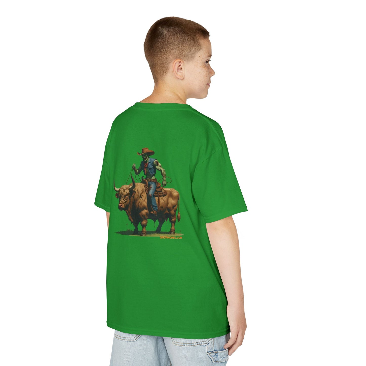 Zombie Cowboy Kids Tee – Undead Rider of the Apocalypse | Halloween Western Shirt – Irish Green Kids clothes for Animal Graphic Tee (12 view)