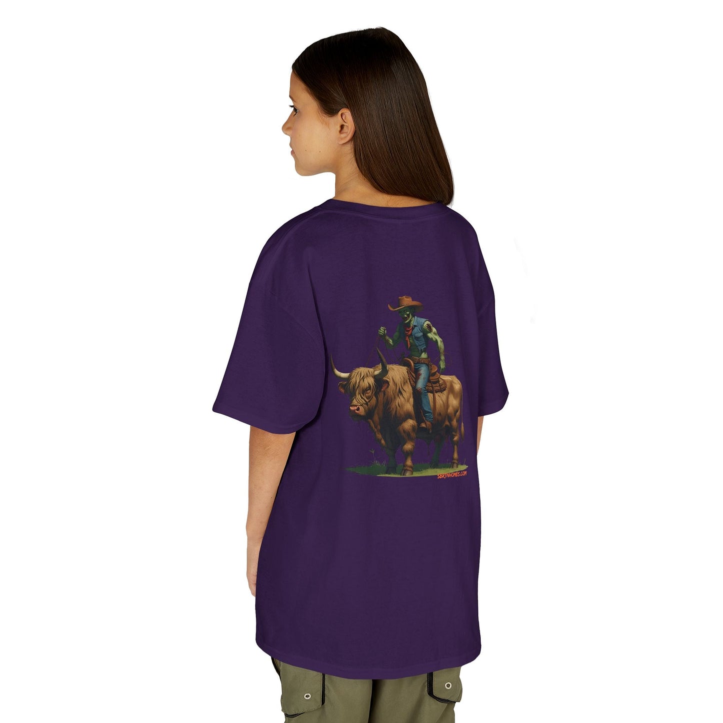 Zombie Cowboy Kids Tee – Undead Rider of the Apocalypse | Halloween Western Shirt – Purple Kids clothes for Animal Graphic Tee (2 view)