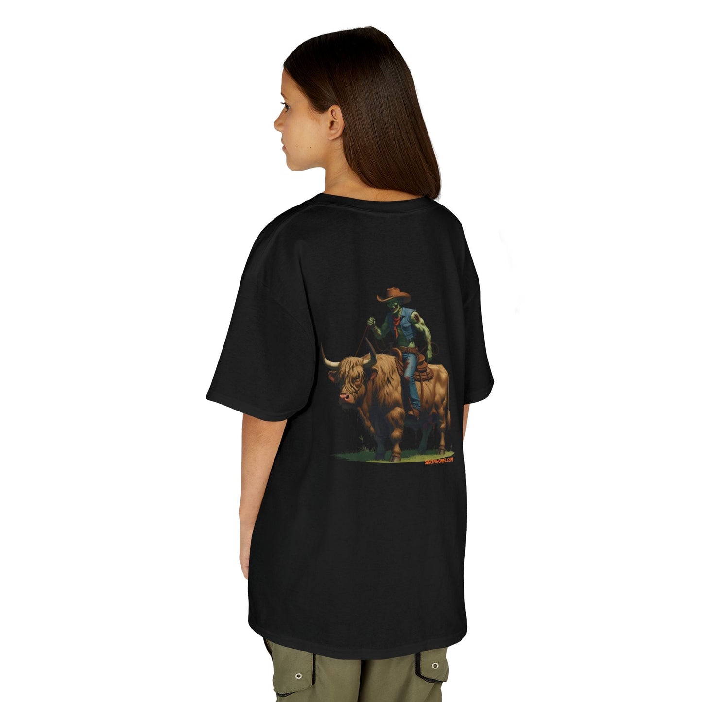Zombie Cowboy Kids Tee – Undead Rider of the Apocalypse | Halloween Western Shirt – White Kids clothes for Animal Graphic Tee (18 view)