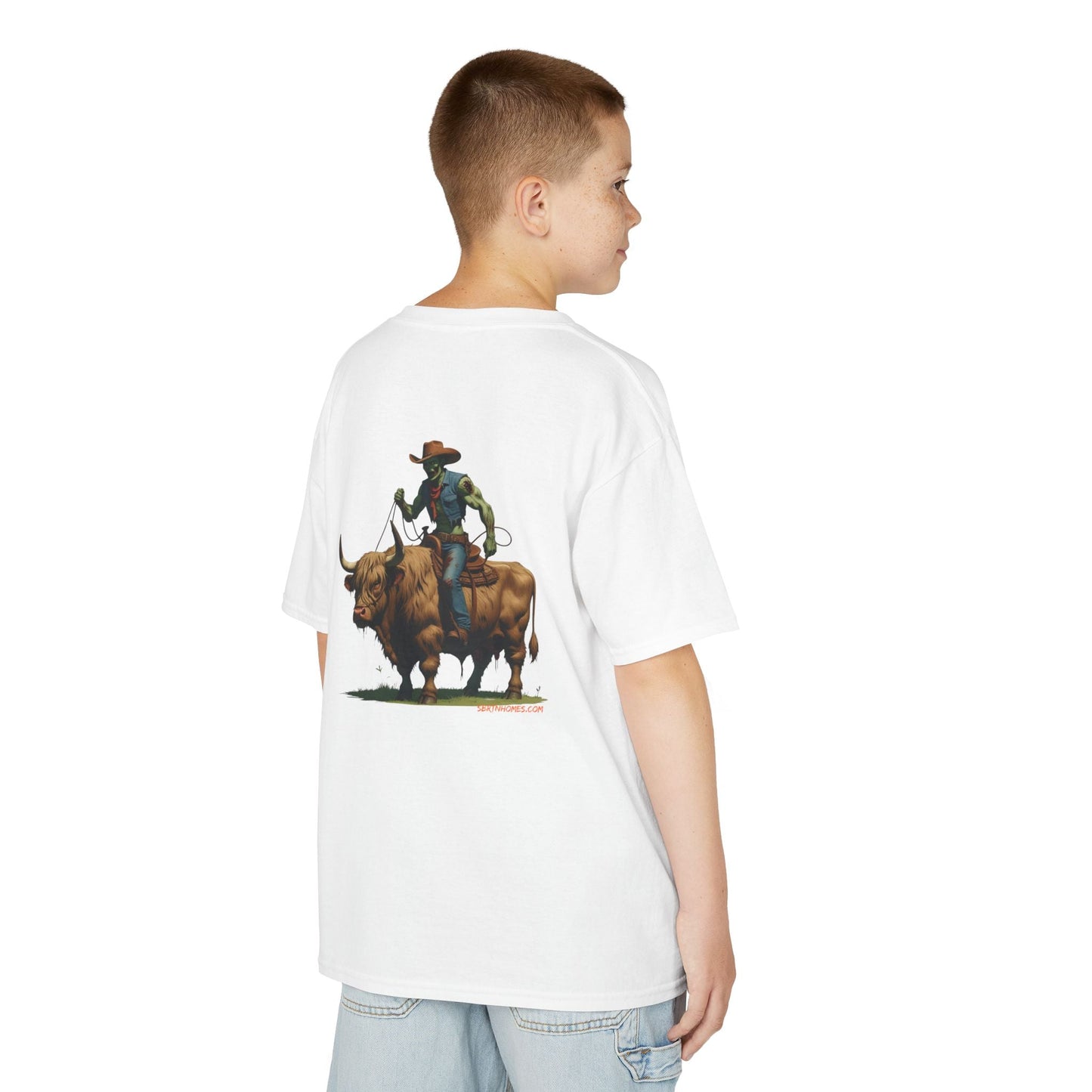 Zombie Cowboy Kids Tee – Undead Rider of the Apocalypse | Halloween Western Shirt – White Kids clothes for Animal Graphic Tee (16 view)