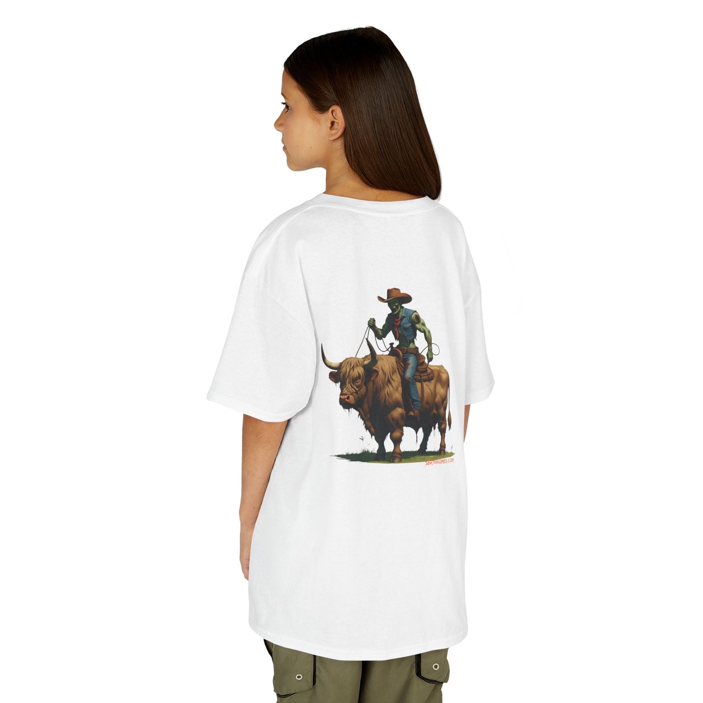 Zombie Cowboy Kids Tee – Undead Rider of the Apocalypse | Halloween Western Shirt – Irish Green Kids clothes by Printify