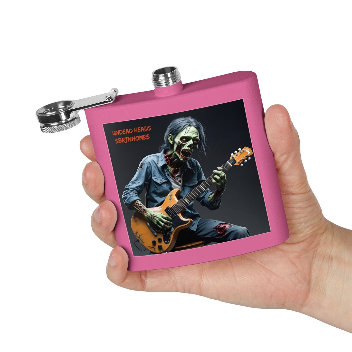 Zombie Guitarist Stainless Steel Flask | 6oz Custom Hip Flask | Gift for Music Lovers, Party Essentials, Halloween, Concerts, Unique Barware – 6oz Mug for concert essentials (36 view)