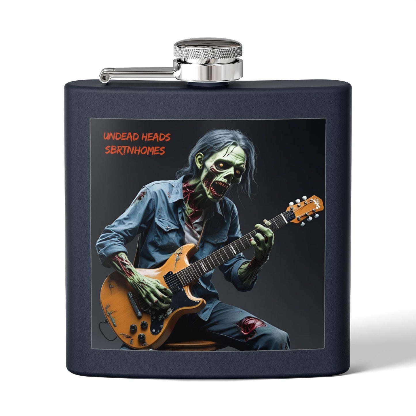 Zombie Guitarist Stainless Steel Flask | 6oz Custom Hip Flask | Gift for Music Lovers, Party Essentials, Halloween, Concerts, Unique Barware – 6oz Mug for concert essentials (7 view)