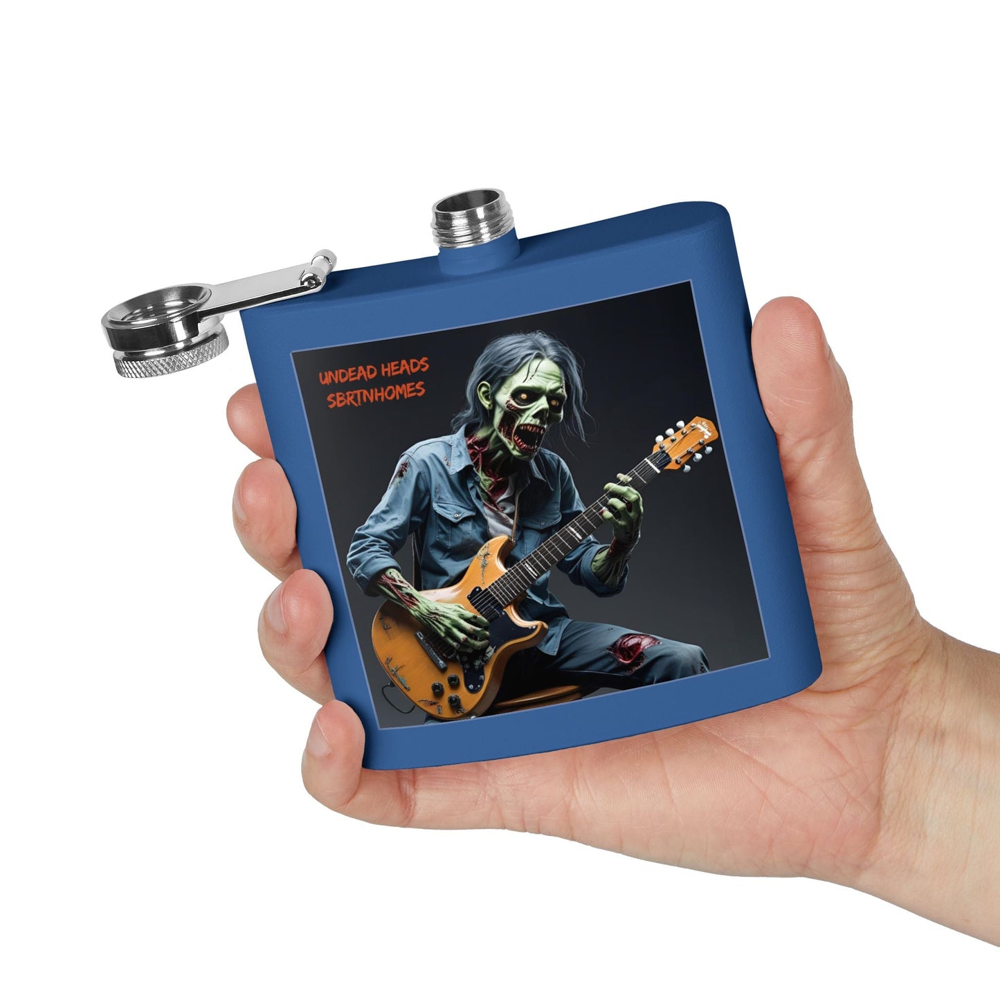 Zombie Guitarist Stainless Steel Flask | 6oz Custom Hip Flask | Gift for Music Lovers, Party Essentials, Halloween, Concerts, Unique Barware – 6oz Mug for concert essentials (27 view)