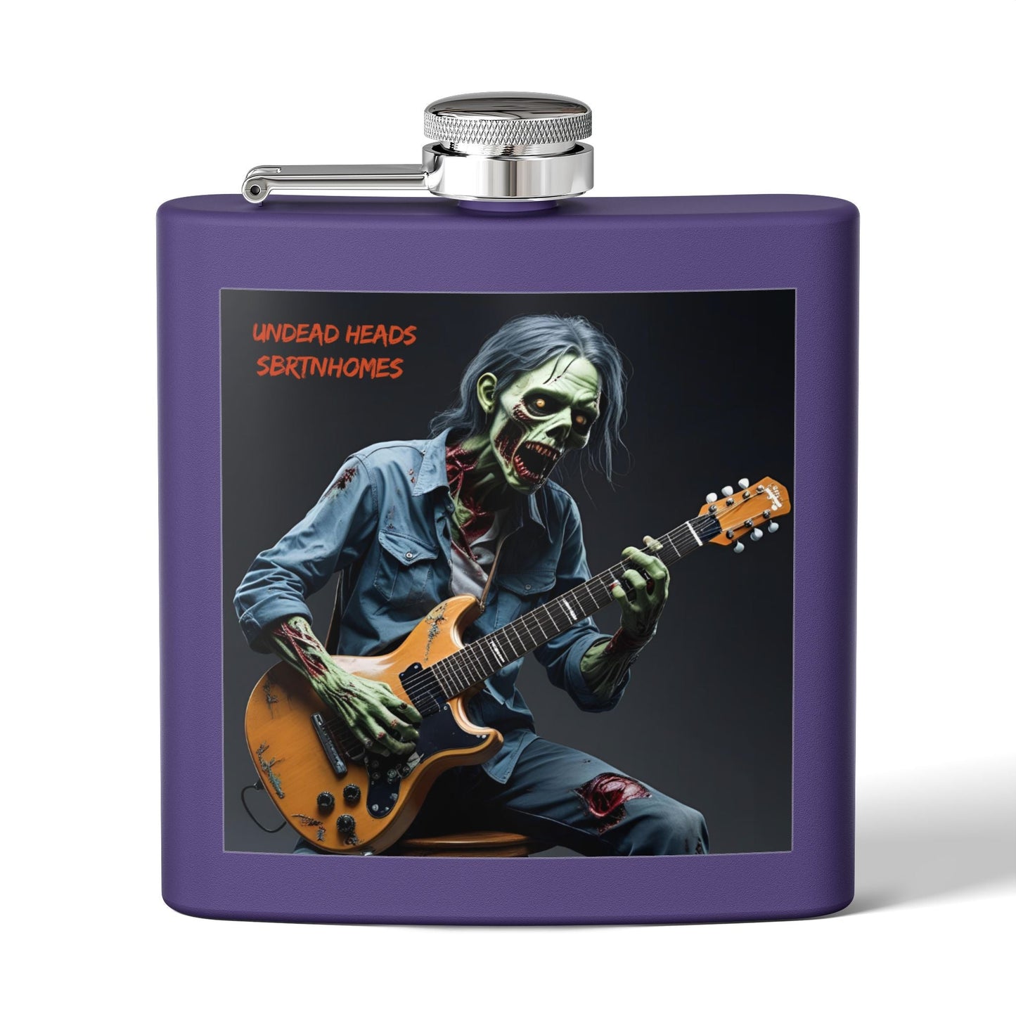 Zombie Guitarist Stainless Steel Flask | 6oz Custom Hip Flask | Gift for Music Lovers, Party Essentials, Halloween, Concerts, Unique Barware – 6oz Mug for concert essentials (8 view)