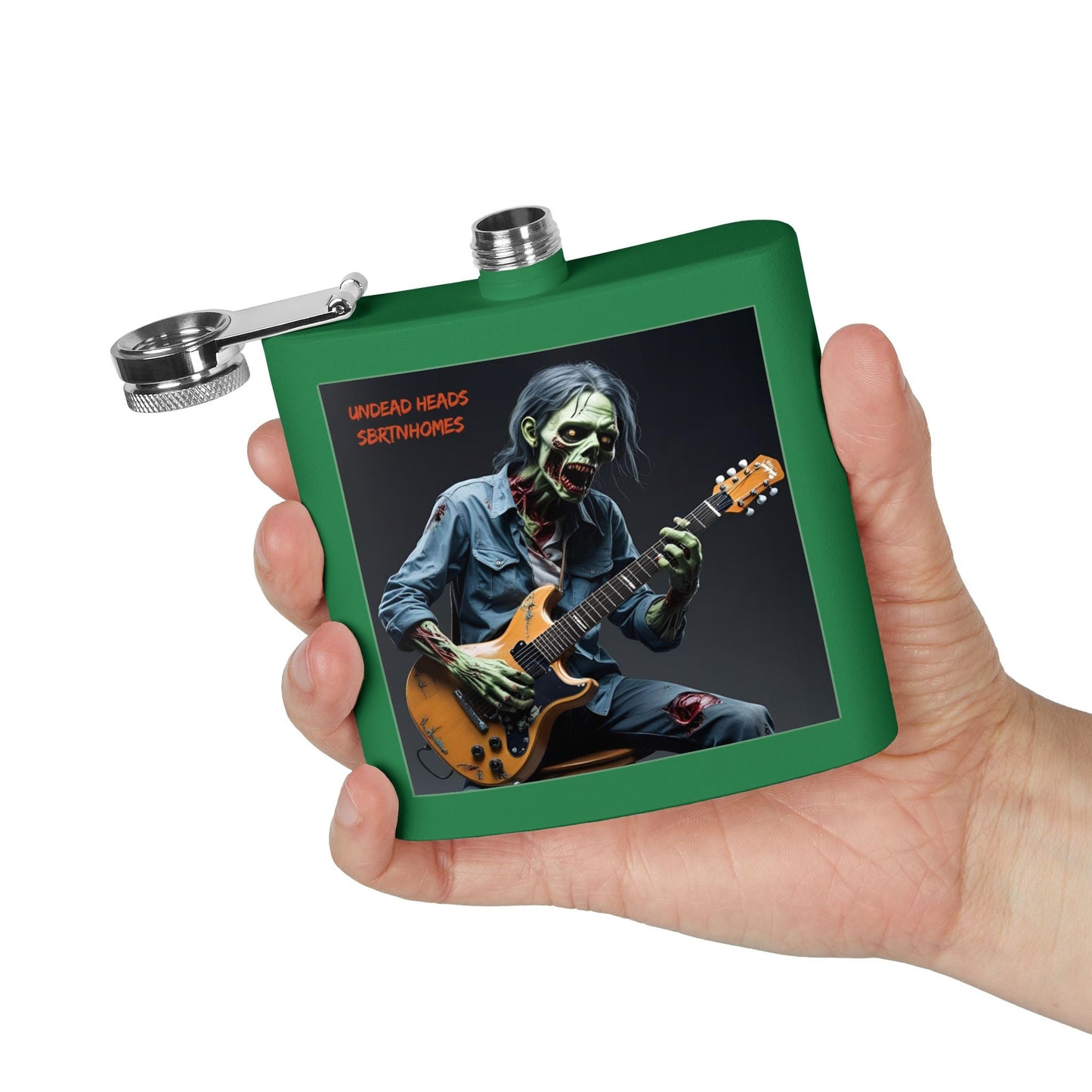 Zombie Guitarist Stainless Steel Flask | 6oz Custom Hip Flask | Gift for Music Lovers, Party Essentials, Halloween, Concerts, Unique Barware – 6oz Mug for concert essentials (21 view)