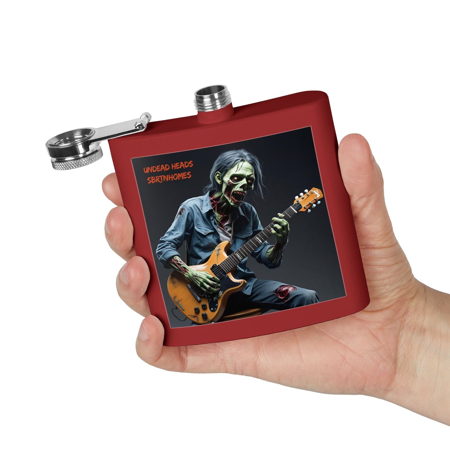 Zombie Guitarist Stainless Steel Flask | 6oz Custom Hip Flask | Gift for Music Lovers, Party Essentials, Halloween, Concerts, Unique Barware – 6oz Mug for concert essentials (15 view)