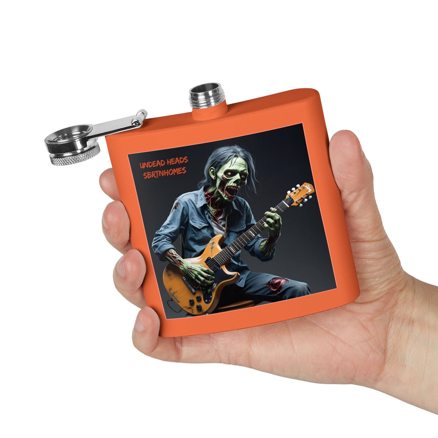 Zombie Guitarist Stainless Steel Flask | 6oz Custom Hip Flask | Gift for Music Lovers, Party Essentials, Halloween, Concerts, Unique Barware – 6oz Mug for concert essentials (18 view)