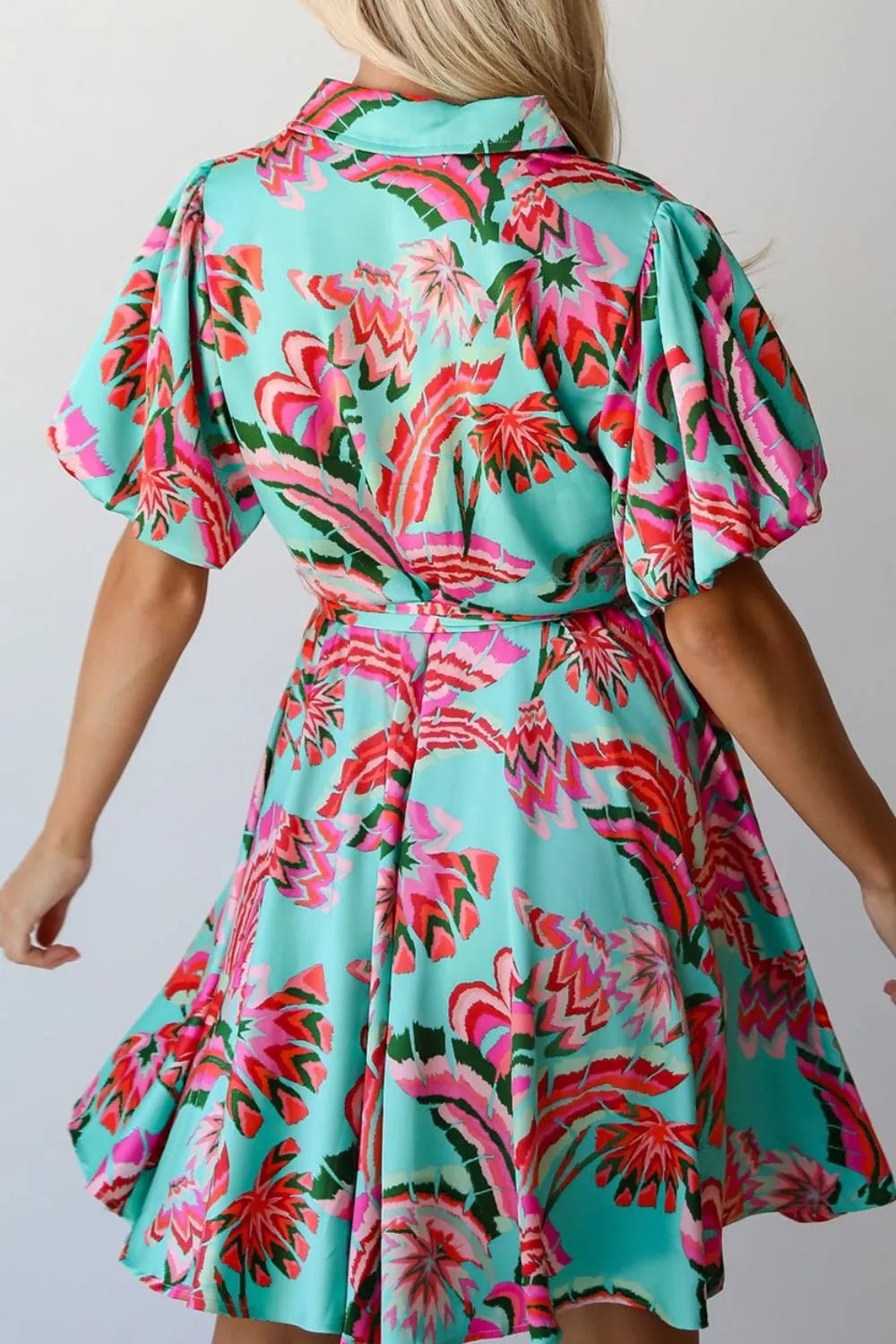 Abstract Print Lace - Up High Waist Buttoned Mini Dress – Floral for Shopify Collective (3 view)