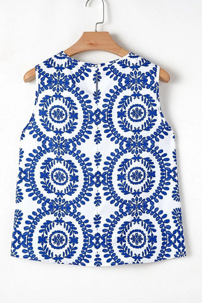 Printed Crew Neck Sleeveless Top – Blue for Shopify Collective (10 view)