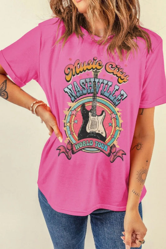 Graphic Round Neck Short Sleeve T-Shirt – Hot Pink by Simply Love