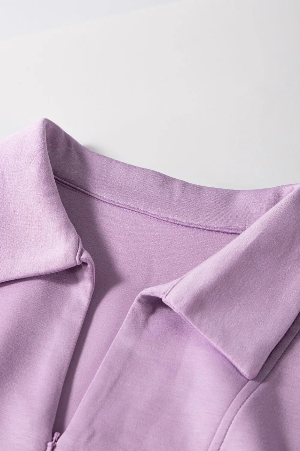 Short Sleeve Zipper Collared Elastic High Waist Romper – Lilac for Shopify Collective (6 view)