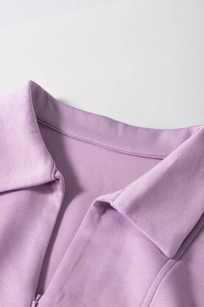 Short Sleeve Zipper Collared Elastic High Waist Romper – Lilac for Shopify Collective (6 view)