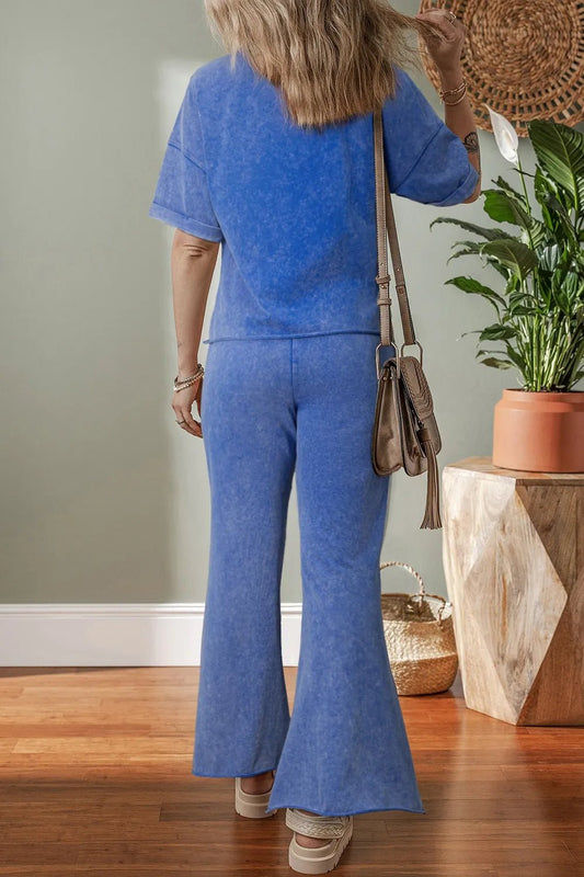 Acid Wash Star Patched Rolled Trim Top and Pants Set – Dusty Blue for Shopify Collective (2 view)