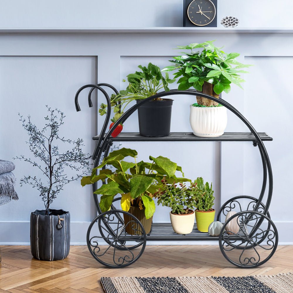 Heavy Duty Metal Flower Cart – Vintage Garden Plant Stand | – Black Backpack for flower cart (4 view)