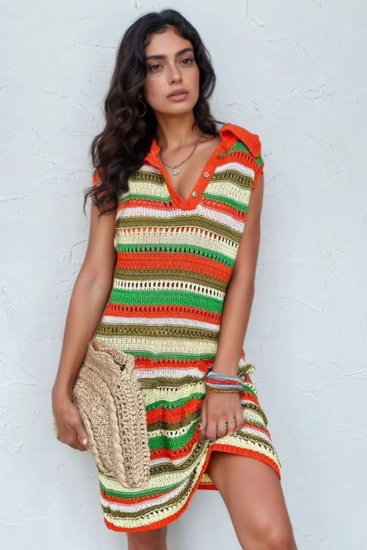 Openwork Stripe Sleeveless Sweater Dress – Stripe by Simply Love