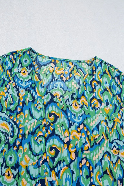 Abstract Print V Neck Half Sleeve Loose Fit Blouse – Turquoise for Shopify Collective (5 view)