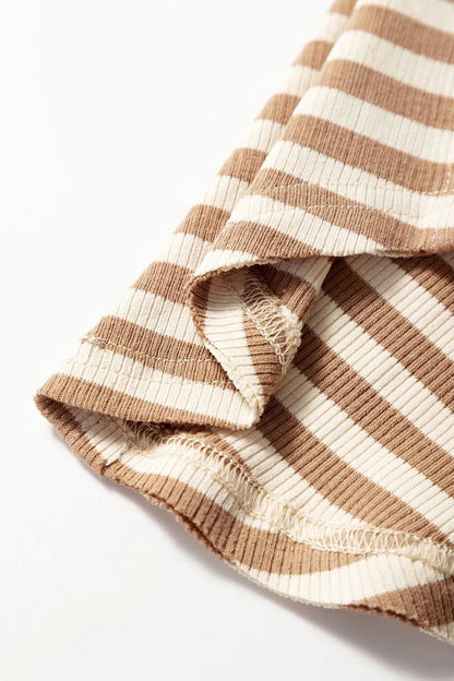 Stripe Exposed Seam Trim Round Neck Sleeveless Top – Khaki for Shopify Collective (9 view)