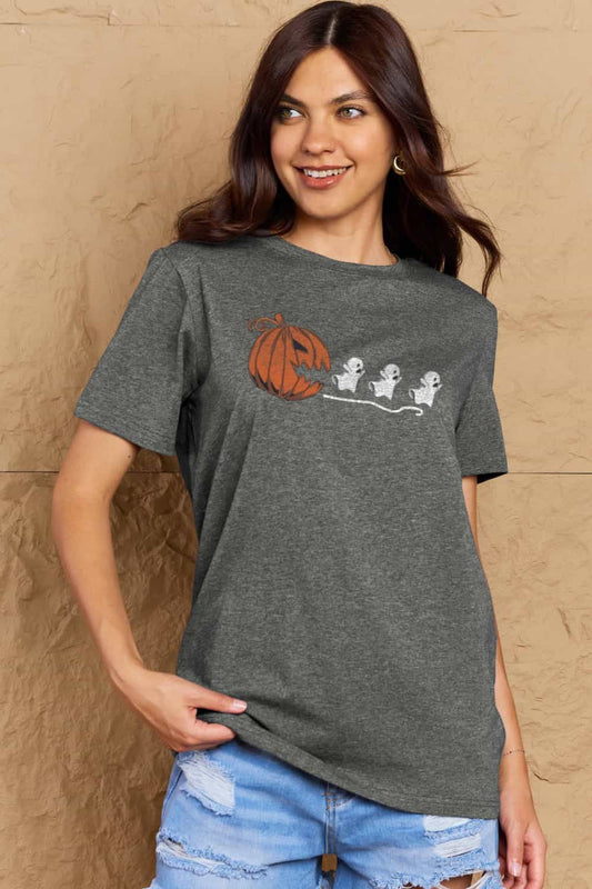 Simply Love Full Size Jack - O' - Lantern Graphic Cotton Tee – Charcoal Women's Top for Shopify Collective (1 view)