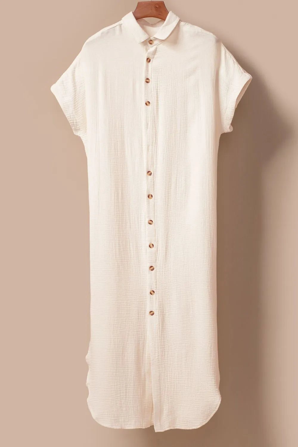 Button Down Short Sleeve Midi Shirt Dress – Khaki for Shopify Collective (18 view)