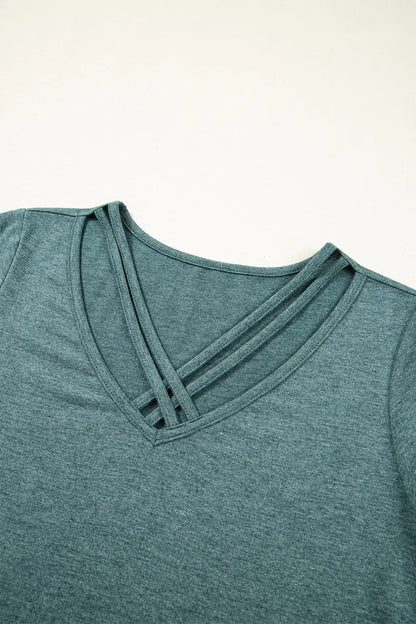 V - Neck Short Sleeve T-Shirt – Turquoise for Shopify Collective (6 view)