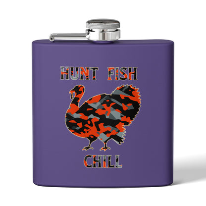 Hunting-Themed Stainless Steel Flask - "Hunt Fish Chill"