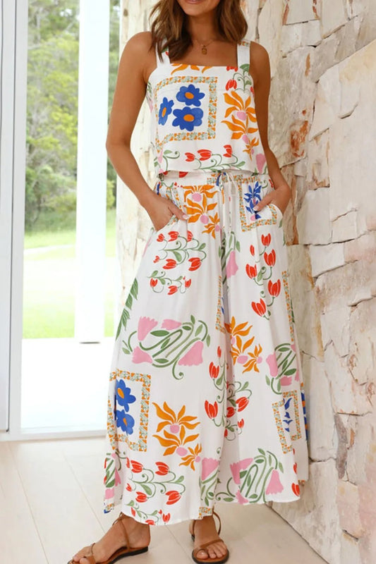 Printed Square Neck Top and Pants Set – White for Shopify Collective (1 view)
