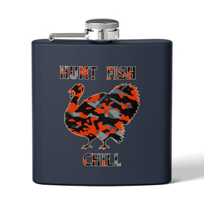 Hunting-Themed Stainless Steel Flask - "Hunt Fish Chill"