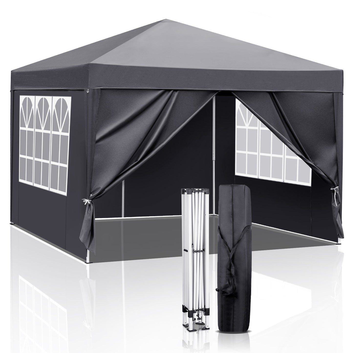 10x10 ft Outdoor Canopy Tent – Dark Grey with 4 Sidewalls, 2 Doors & Windows | Portable Folding Shelter – Dark gray Tent for backyard (9 view)