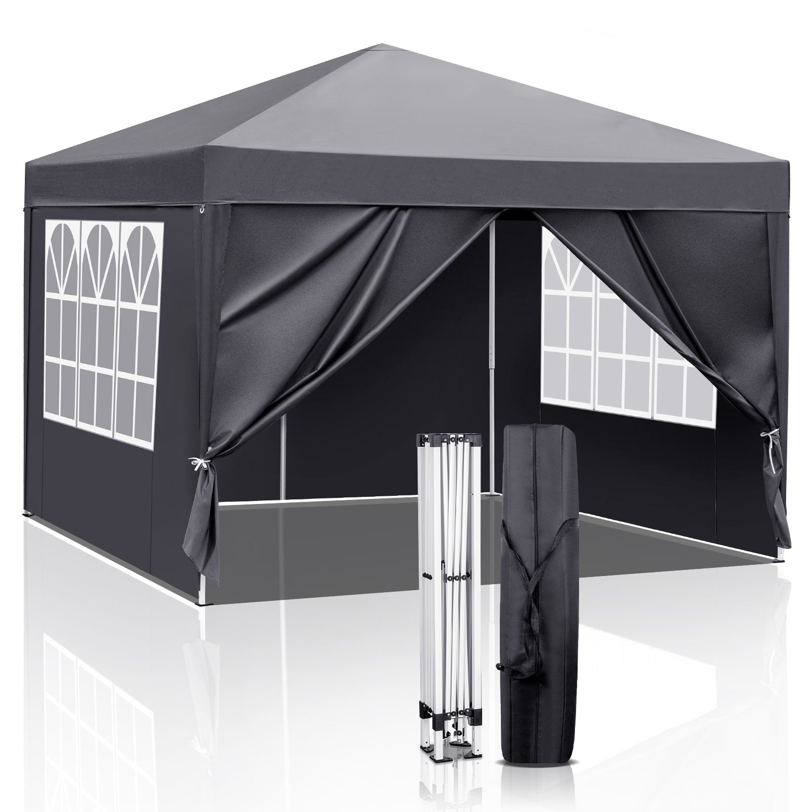 10x10 ft Outdoor Canopy Tent – Dark Grey with 4 Sidewalls, 2 Doors & Windows | Portable Folding Shelter – Dark gray Tent for backyard (9 view)