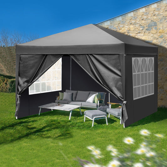 10x10 ft Outdoor Canopy Tent – Dark Grey with 4 Sidewalls, 2 Doors & Windows | Portable Folding Shelter – Dark gray Tent for backyard (1 view)