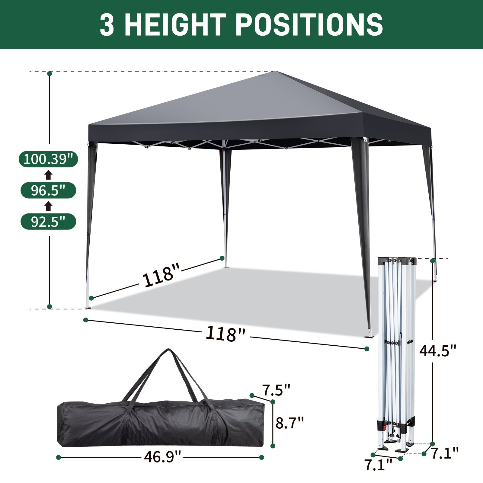 10x10 ft Outdoor Canopy Tent – Dark Grey with 4 Sidewalls, 2 Doors & Windows | Portable Folding Shelter – Dark gray Tent for backyard (2 view)