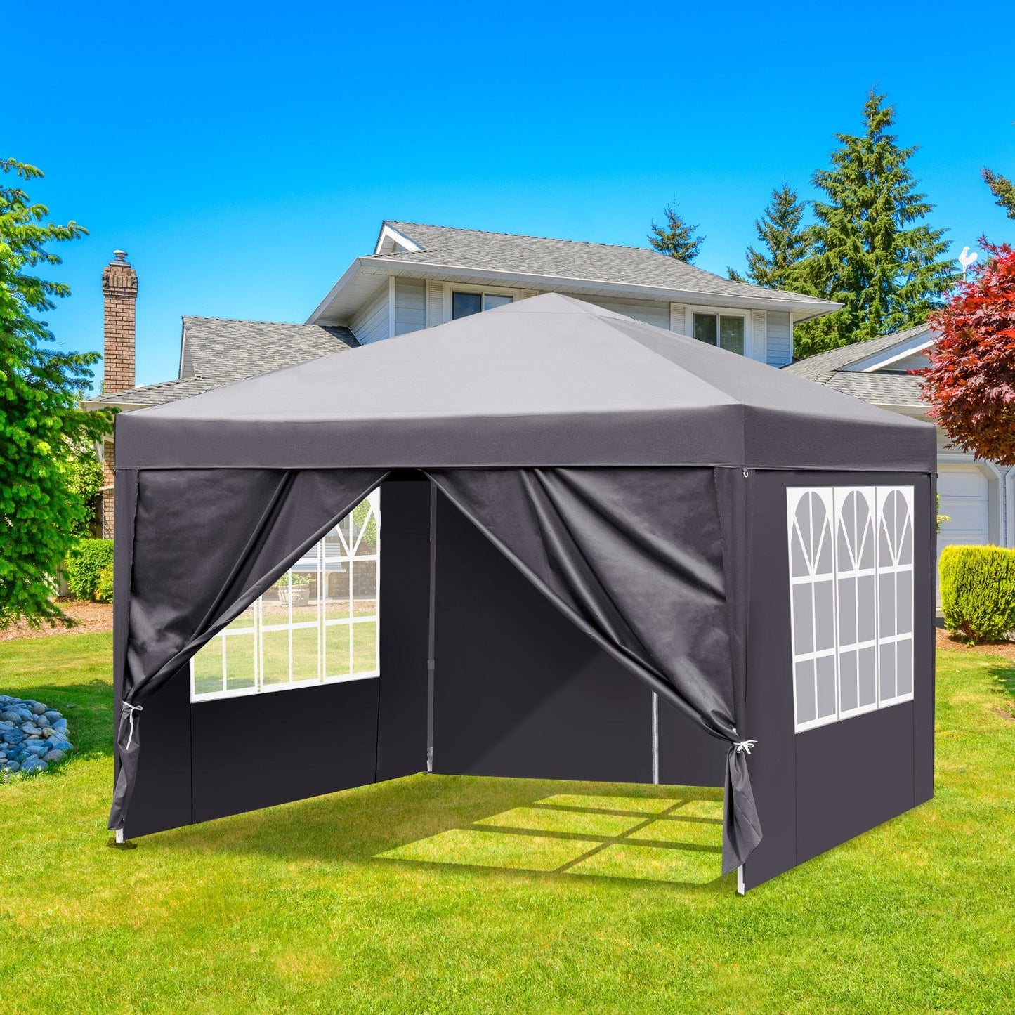 10x10 ft Outdoor Canopy Tent – Dark Grey with 4 Sidewalls, 2 Doors & Windows | Portable Folding Shelter – Dark gray Tent for backyard (7 view)