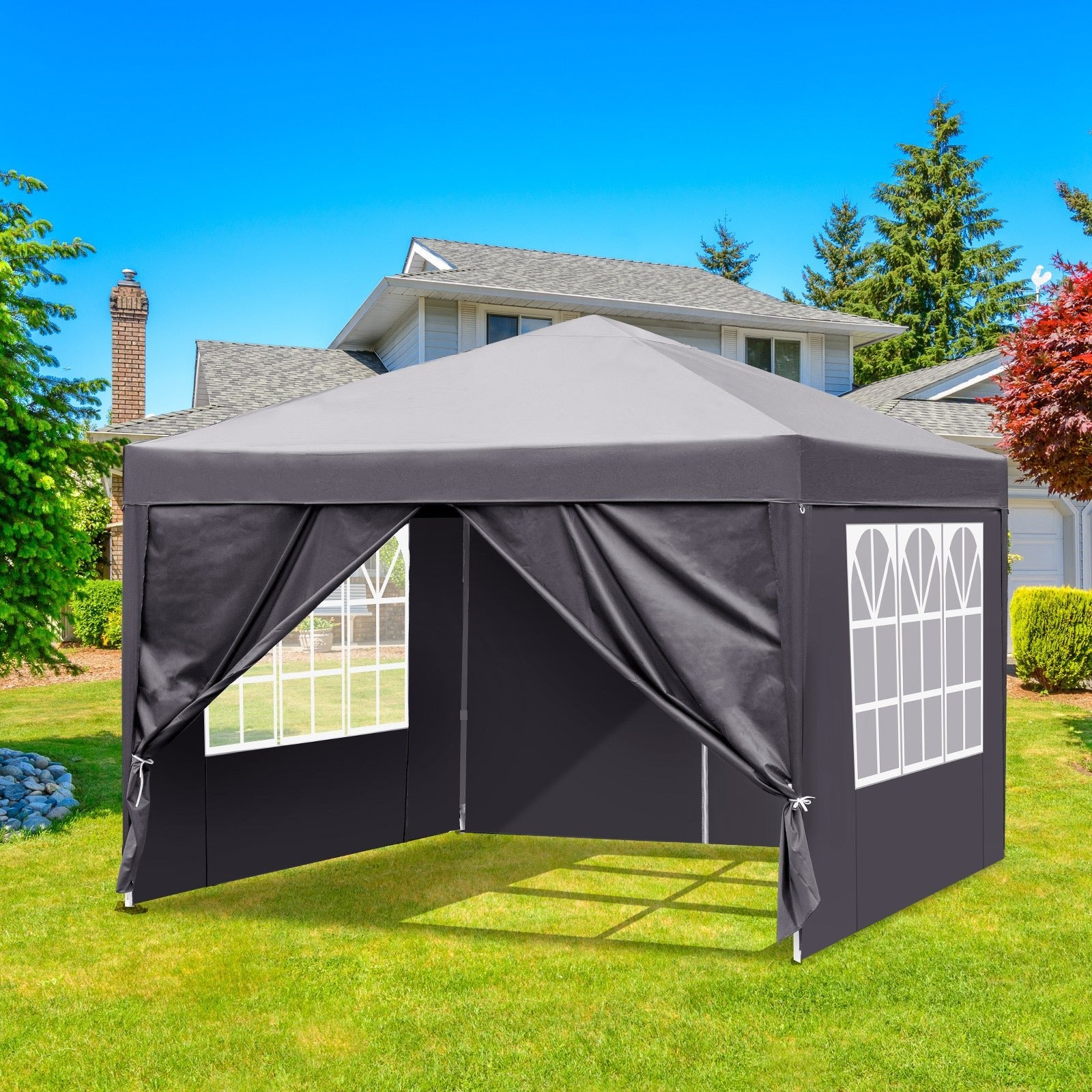 10x10 ft Outdoor Canopy Tent – Dark Grey with 4 Sidewalls, 2 Doors & Windows | Portable Folding Shelter – Dark gray Tent for backyard (7 view)