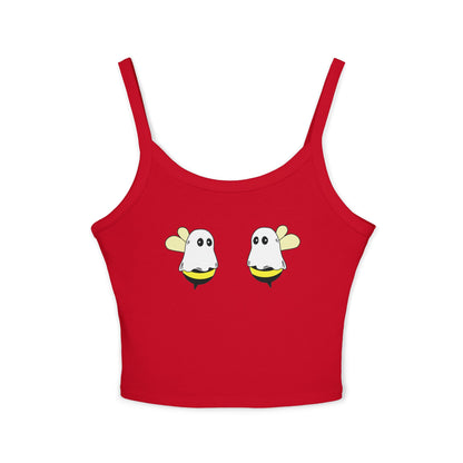 Red tank top with ghost design on a white background