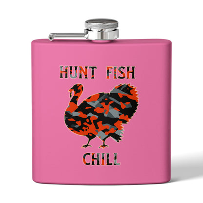 Hunting-Themed Stainless Steel Flask - "Hunt Fish Chill"