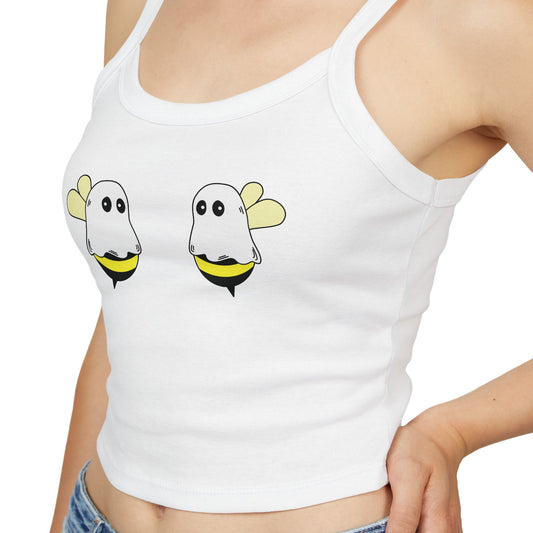 White tank top with cartoon ghost design on a white background