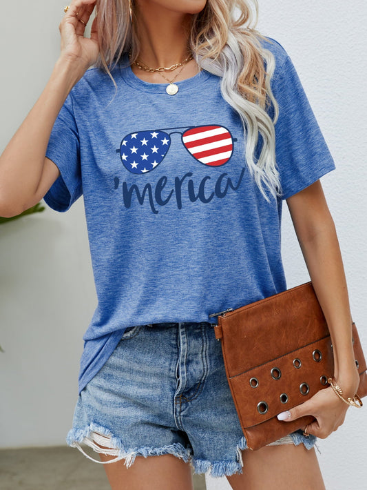 US Flag Glasses Graphic Tee – Cobalt Blue Women's Top for Shopify Collective (1 view)